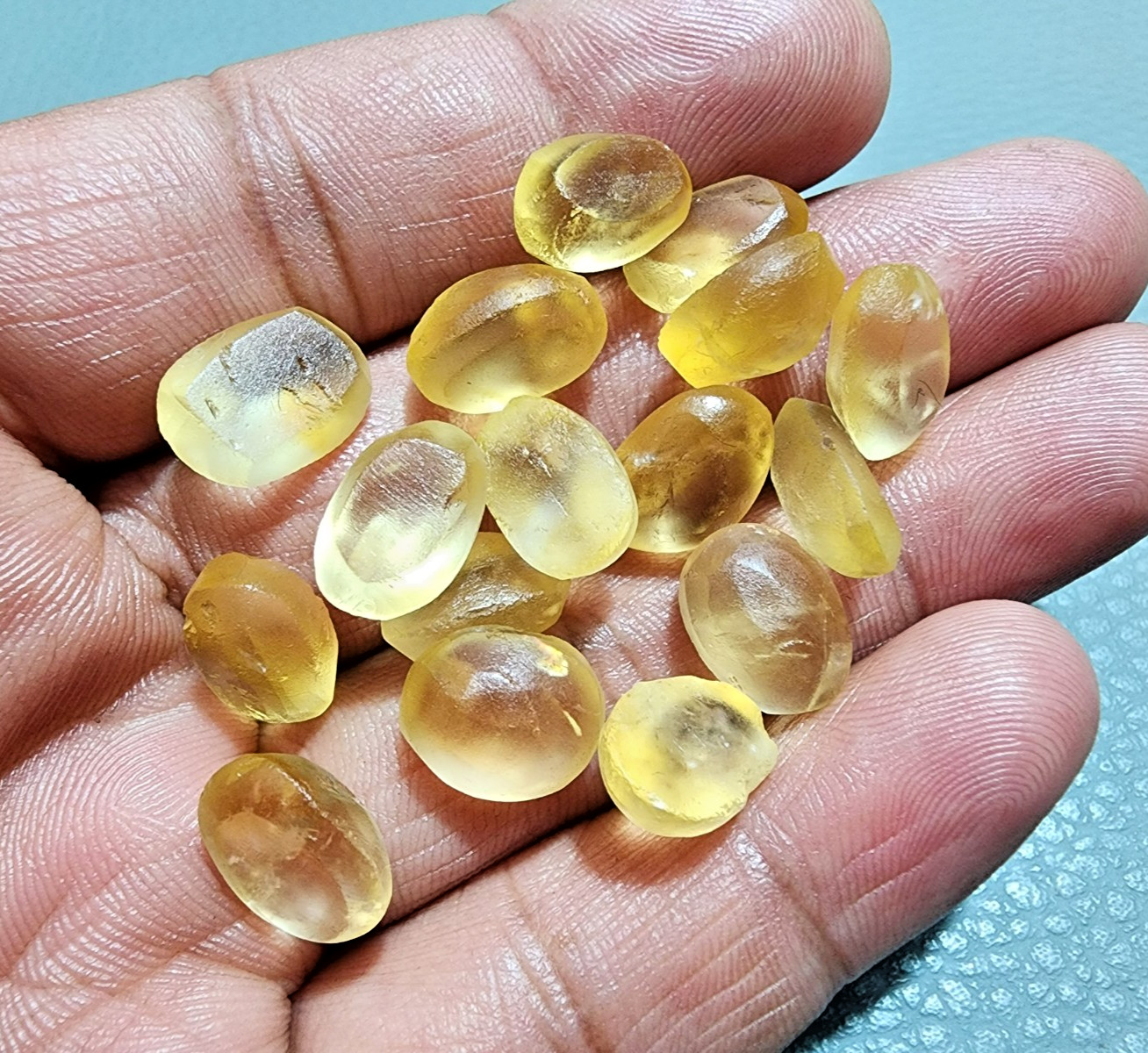 Lovely Golden Citrine Topaz Without Cutting, 15Pcs Faceted Cabochon Gem 12-14MM