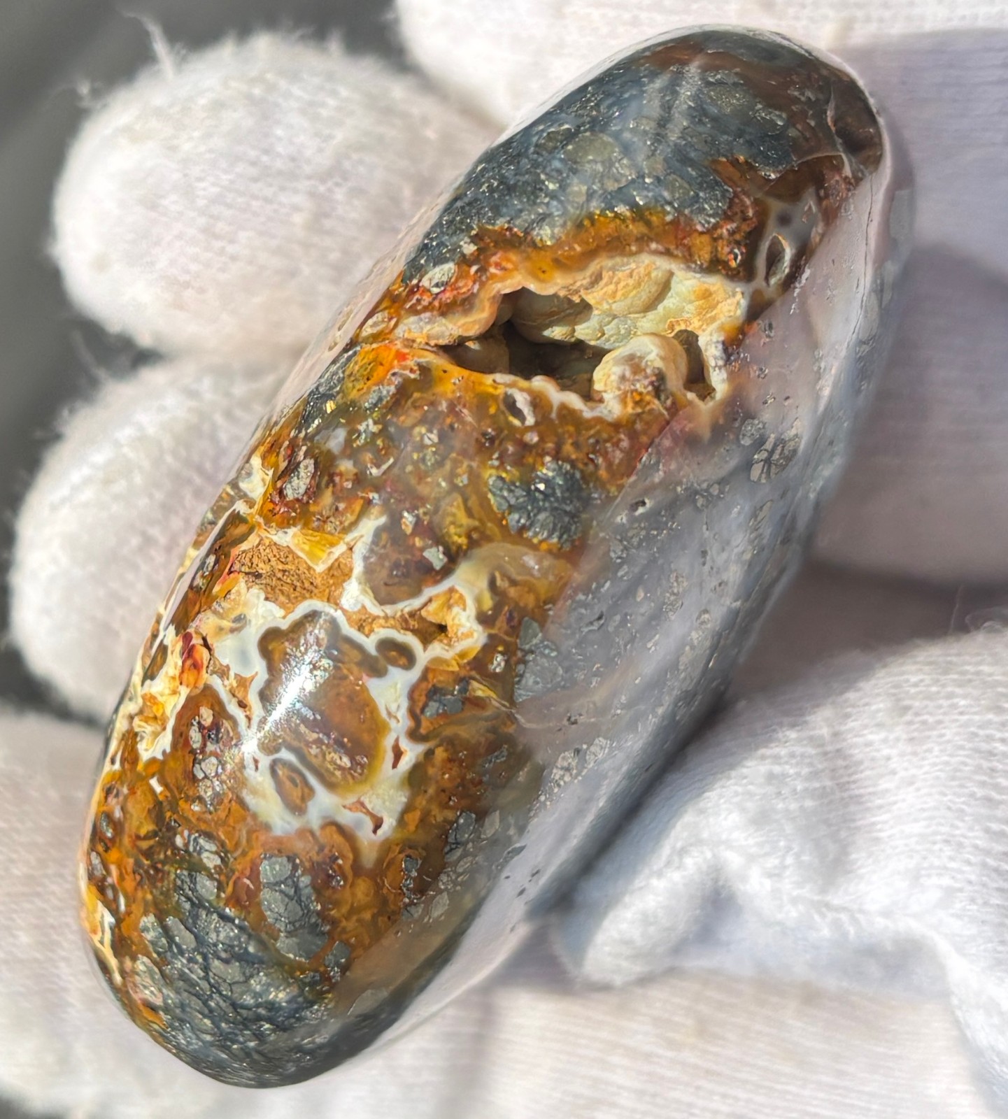 LOT MULTI-COLORED MARCASITE/MIZONE OPAL/SHEEN OBSIDIAN PALMSTONES PALM STONE