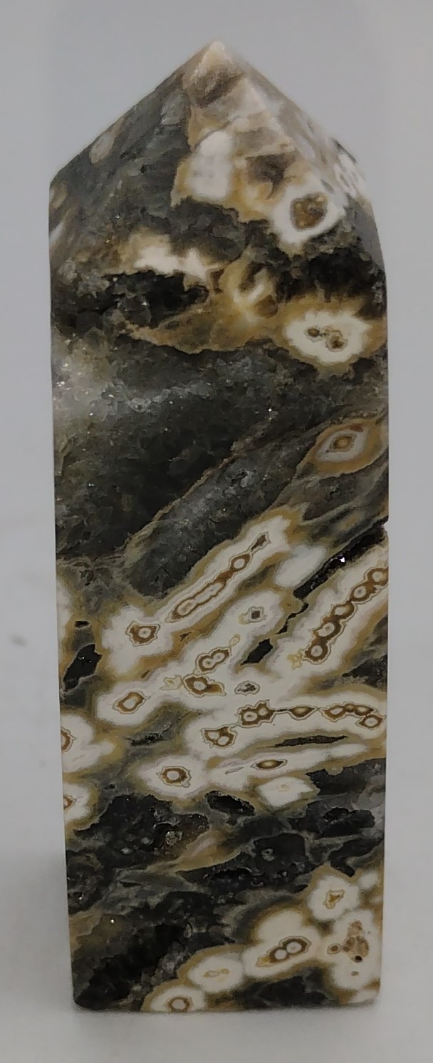 Rare 8 Vein Ocean Jasper Tower 3” 64g Brown White Druzy Orbs Crystal Point (OJ10