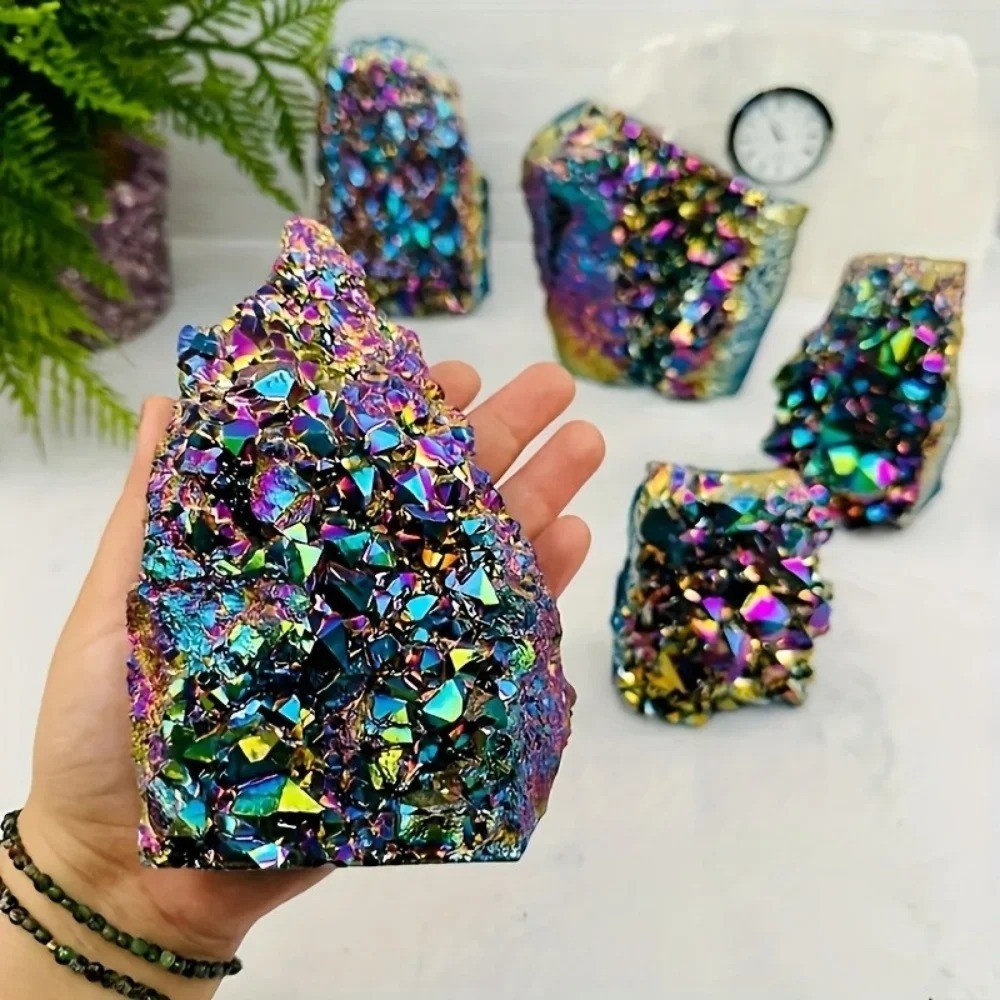 1pc Titanium Aura Rainbow Quartz Crystal Multicolor Cluster Healing Home Decor