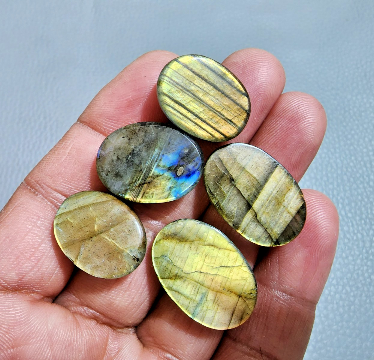 Natural Labradorite Oval Cabochon Lot 5 Pcs Flashy Loose Gemstone 24-21 MM Size