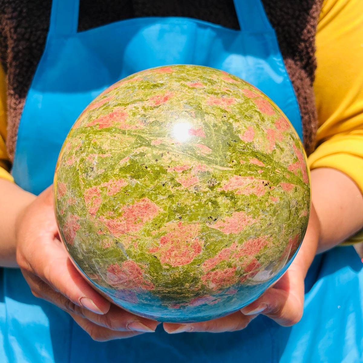 7.1LB Natural flower green treasure ball Sphere Crystal Healing Decor Ball