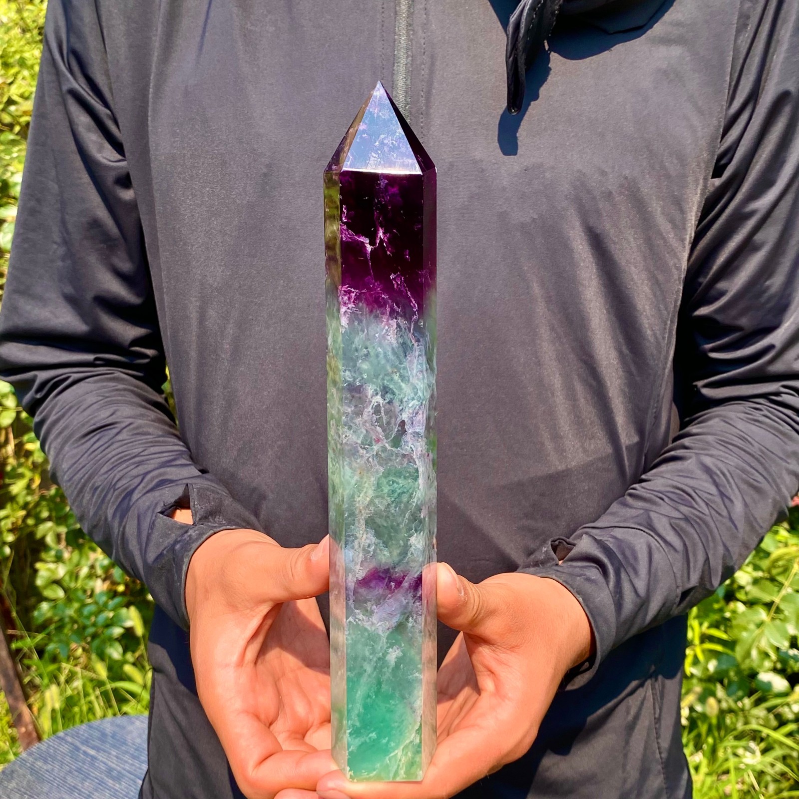 2.4LB Natural unique colored fluorite pillar quartz crystal sample