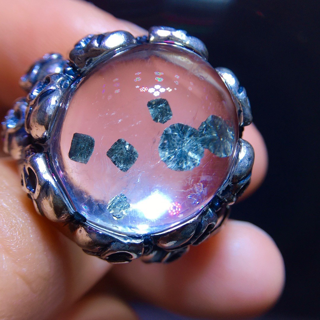 All-natural chalcopyrite oversized gemstone ring with full bezel