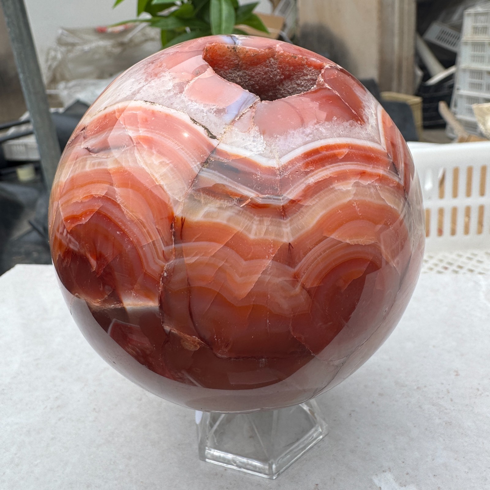1250G Natural red stripe agate sphere Crystal Ball Madagascar mineral