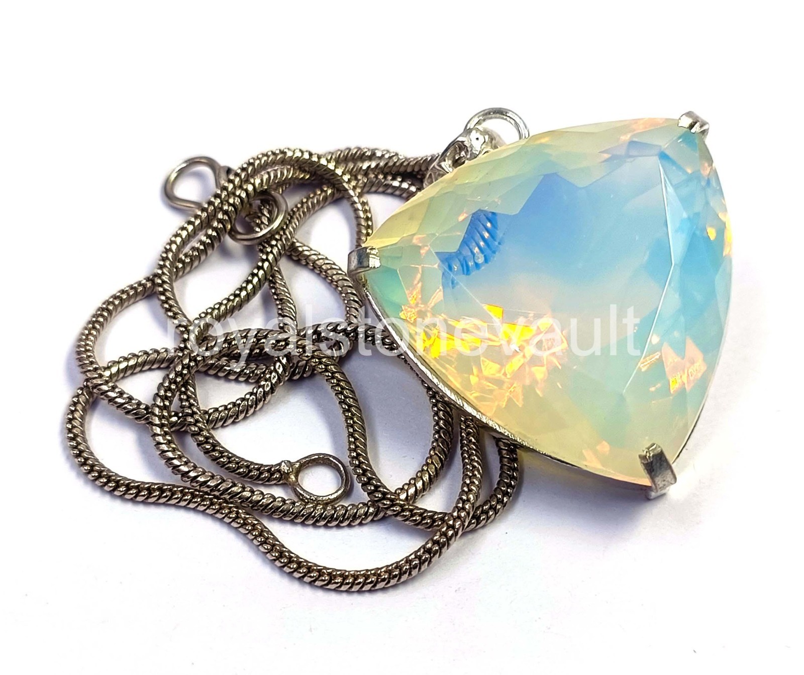 95.5 Ct Natural White Opal Pendant Trillion 925 Silver Free Chain IGL Gems 6FHQ