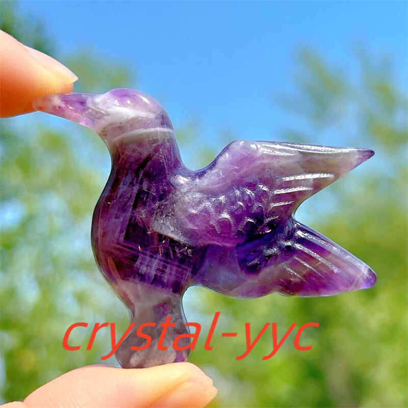 2″+ Natural Dreamy Amethyst Humming Bird Carved Quartz Crystal Skull Reiki 1pc