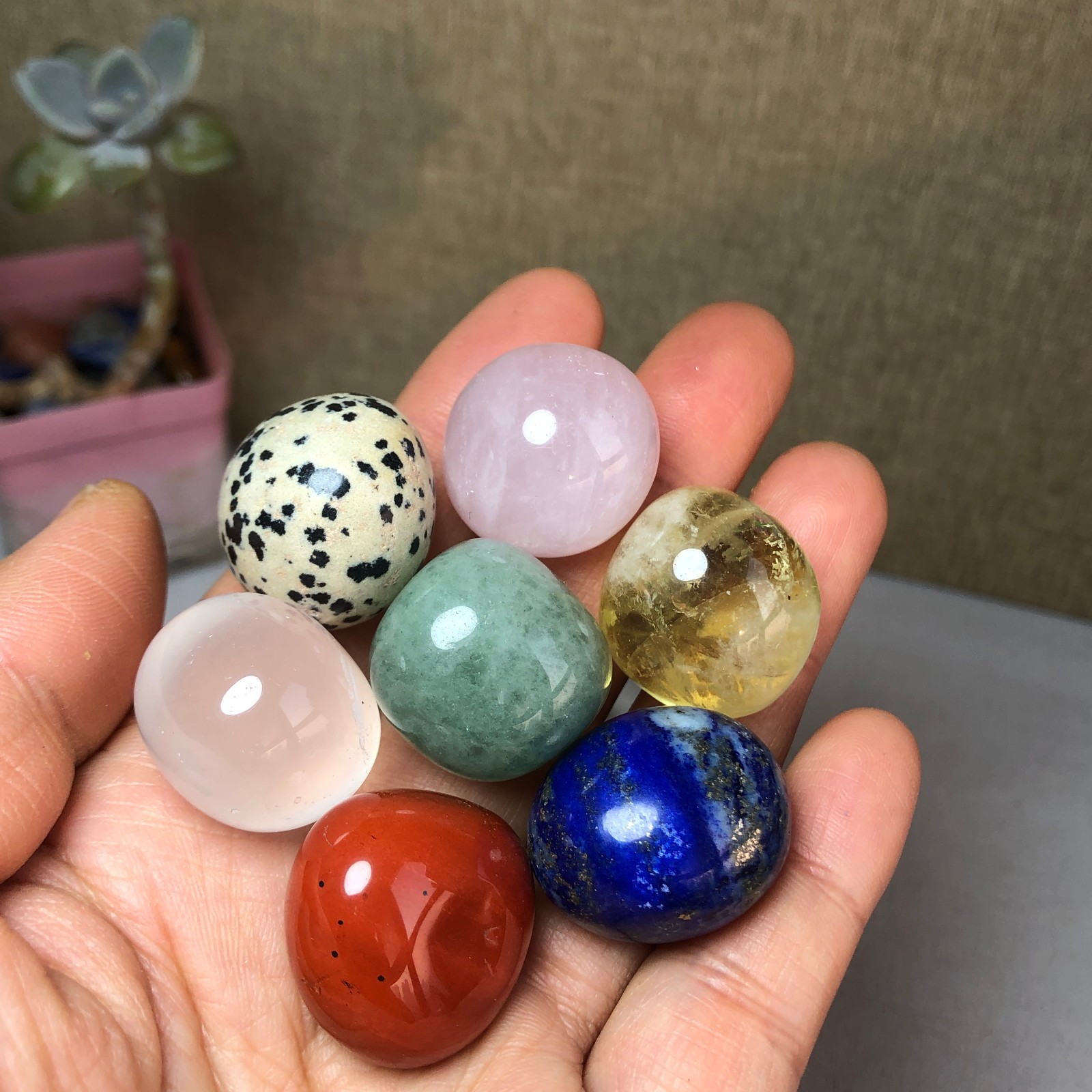 Natural various semi-precious stone Crystal Seven Star Array tumbled 338g A2458