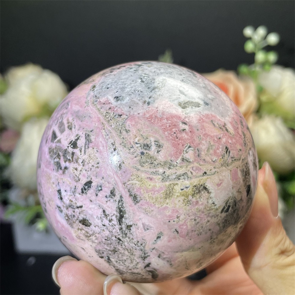1.4LB 2.7″ Natural Peru Rhodonite Sphere Ball Crystal Quartz Decor Healing
