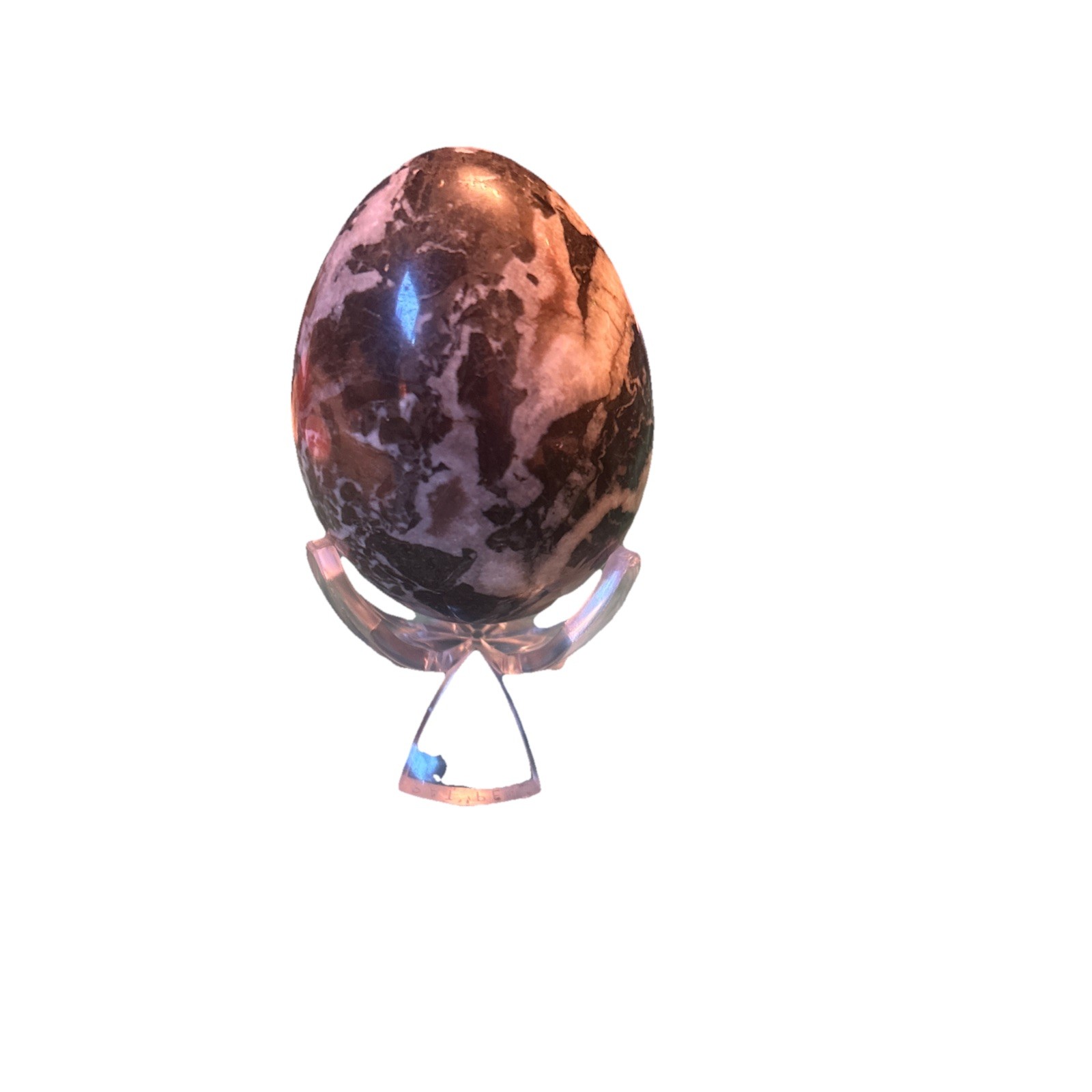 Egg Shaped Black, Gray and White Natural Marble Stone With Clear Stand