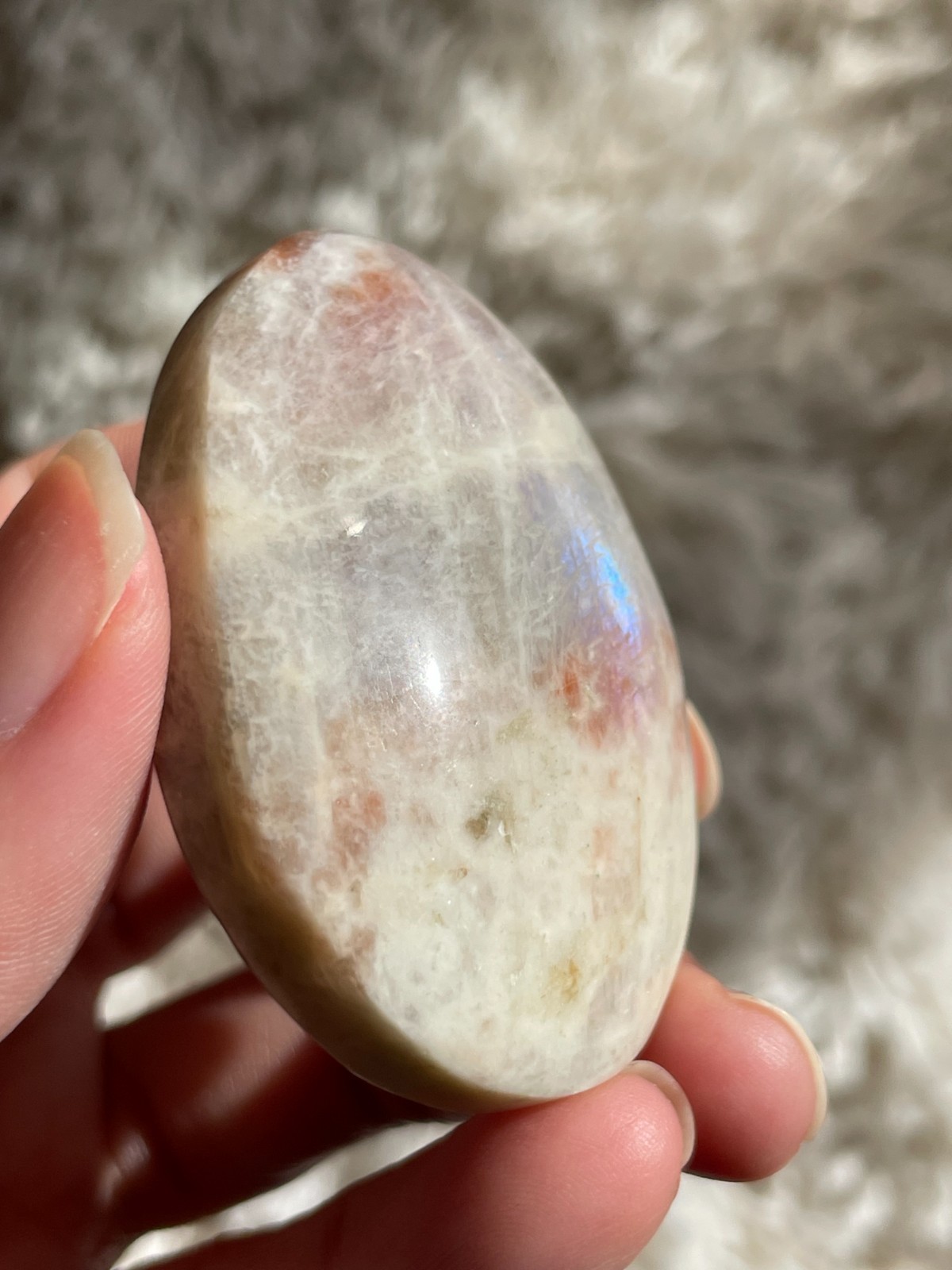 Rainbow Moonstone with Sunstone Palmstone, Medium – Light Flashes (MT)
