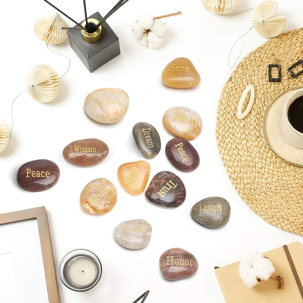 Encouragement Stones Gift Set – 25 Unique Engraved Rocks for Home & Office Decor