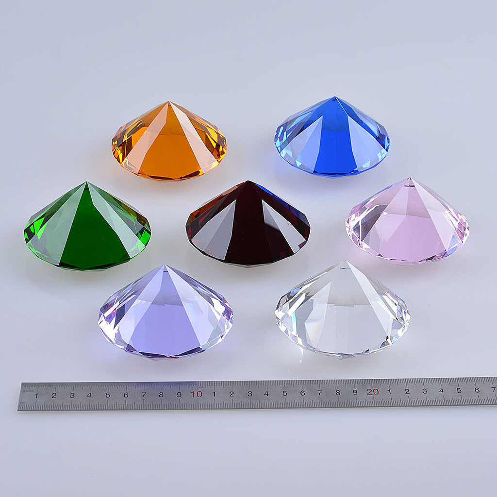 LONGWIN 80MM Colorful Crystal Diamond Glass Paperweight Art Giant Wedding Decor