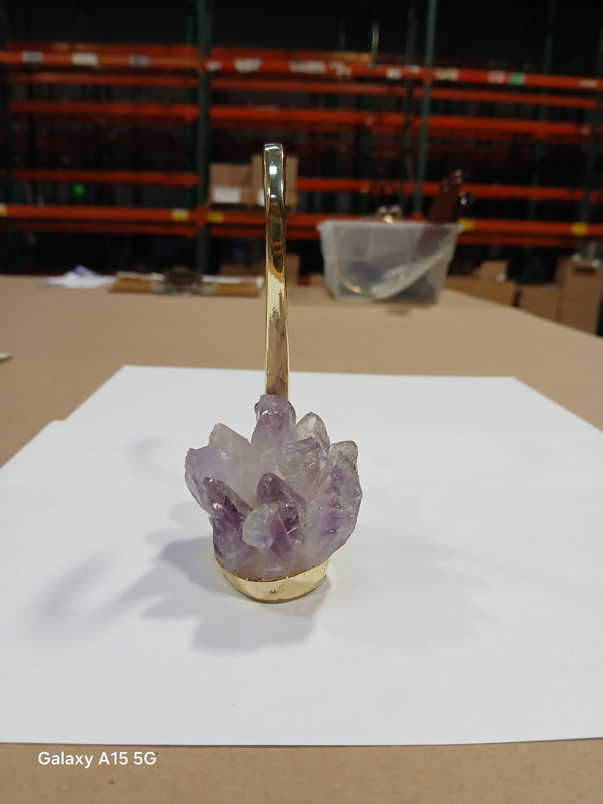 Natural Amethyst Crystal Cluster Gold-toned Zinc-alloy Swan Decor…