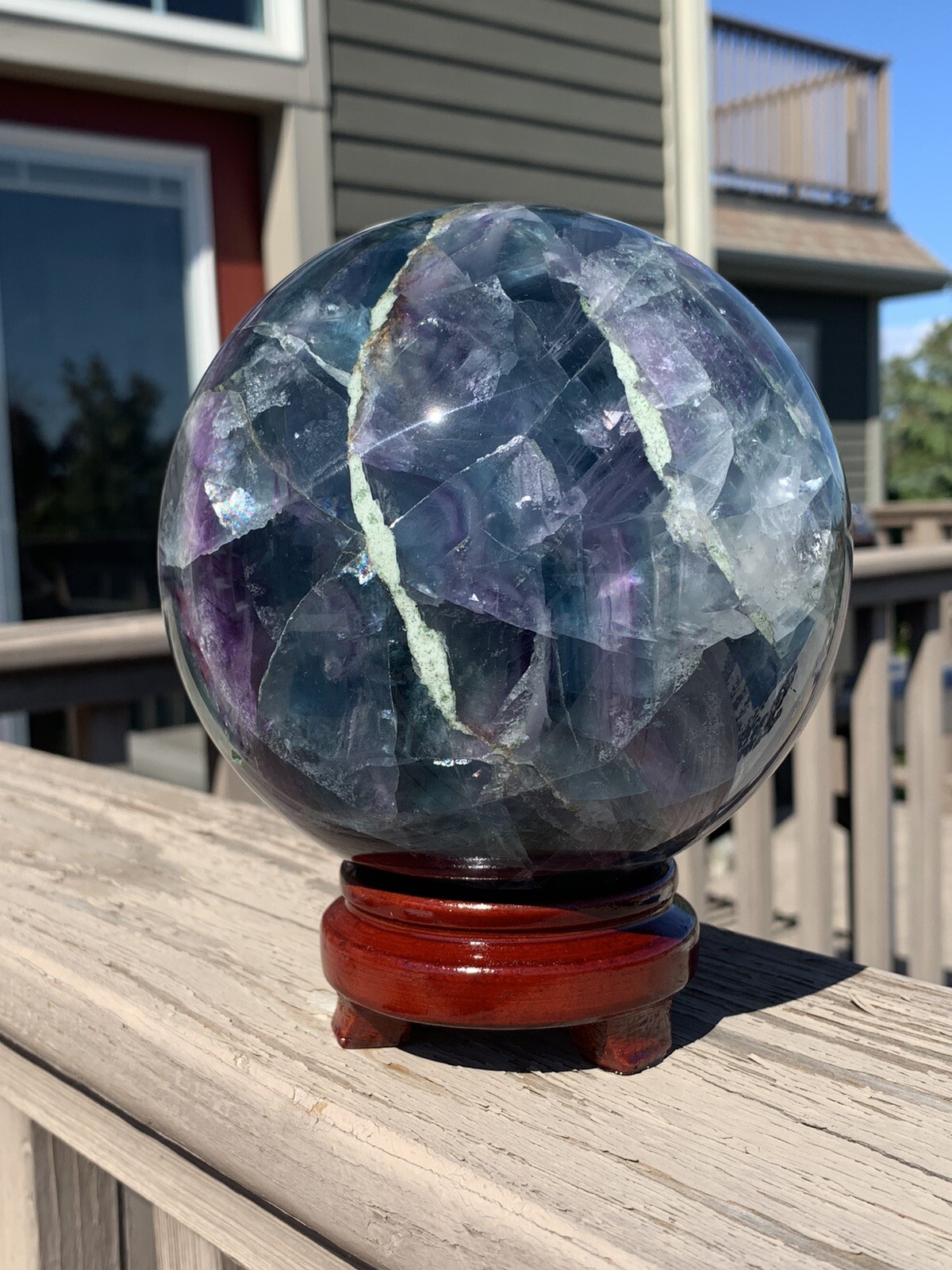 4,145g Rainbow Fluorite *HUGE* Sphere w/Stand •Over 9 Pounds *U.S. Based*
