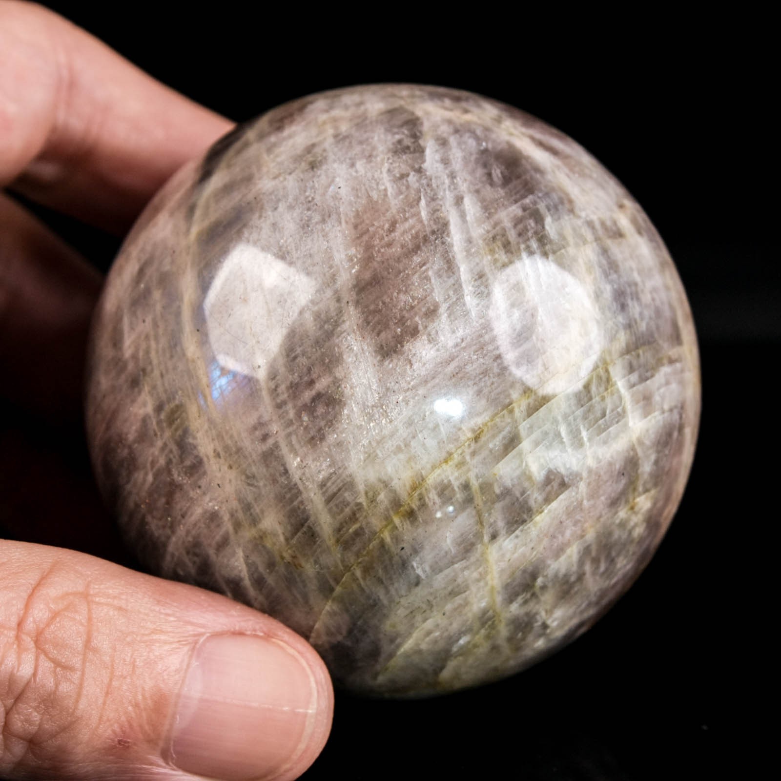 2.4″ 11.32oz Moonstone Sphere Natural Blue Flash Crystal Ball Mineral Specimen