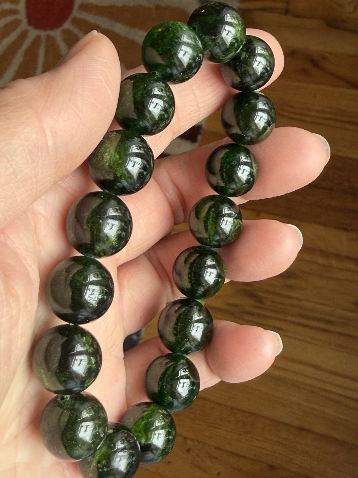 12mm Natural Chrome Diopside Crystal Bracelet 7.5”-7.75” Wrists