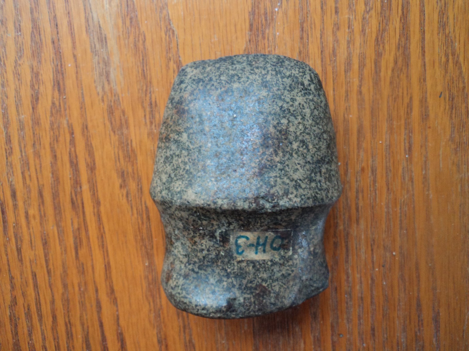 1 Fully groved polished green granite axe 4in by 3in by 2in