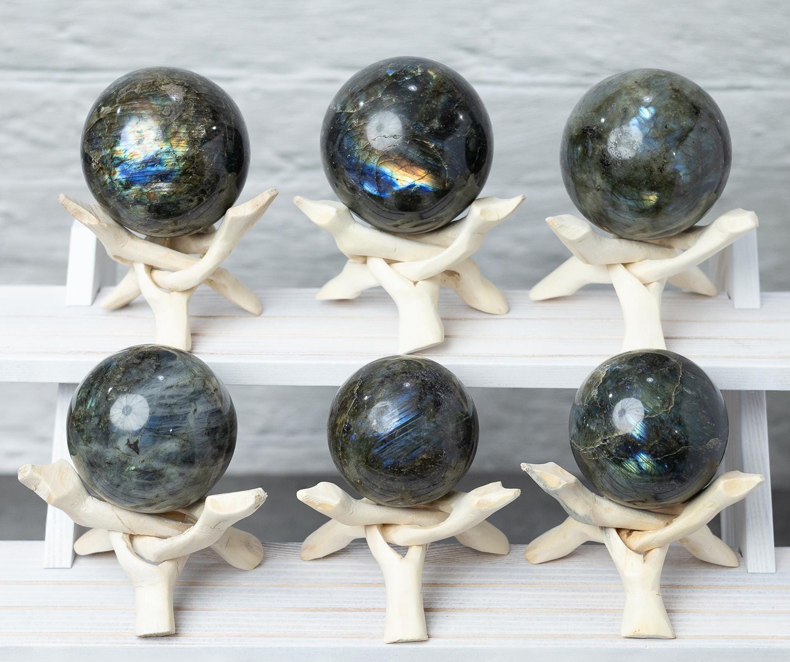 Labradorite Sphere with Stand Polished High Flash Crystal Ball Natural Stone