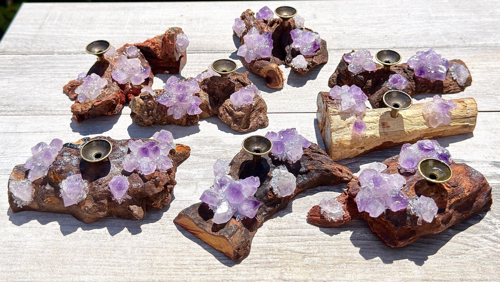 Wholesale Lot 8 Pcs Natural Amethyst Drift Wood sphere Stand – Incense Holder
