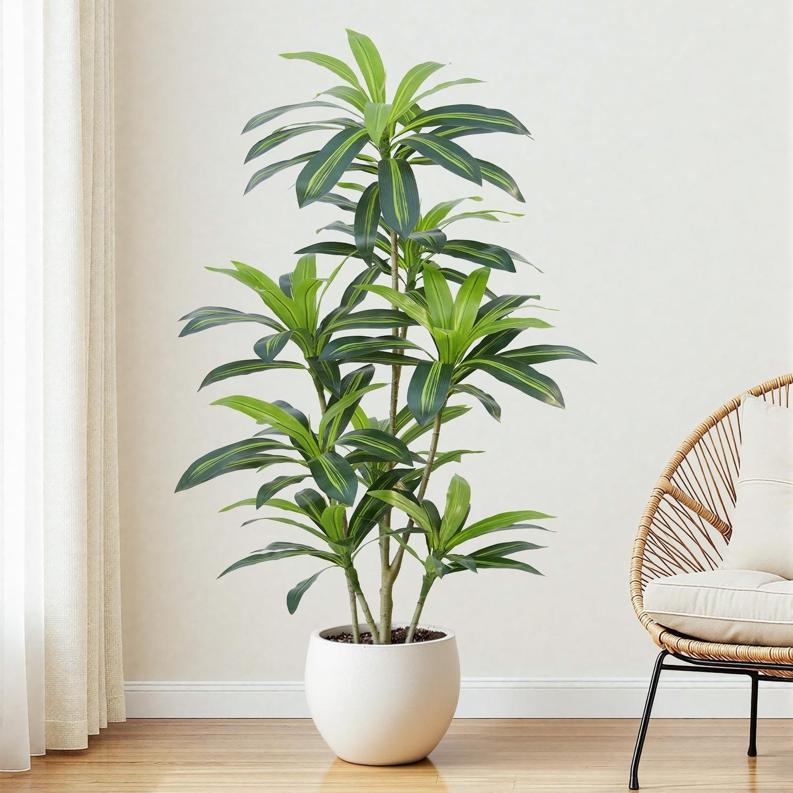 Dracaena Plant Artificial Tree 5Ft Tall Fake Tropical Floor Plants Potted (Re…