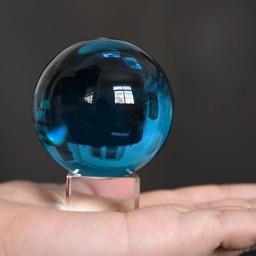 40mm Asian Rare Natural Quartz Sea Blue Magic K9 Crystal Healing Ball Sphere