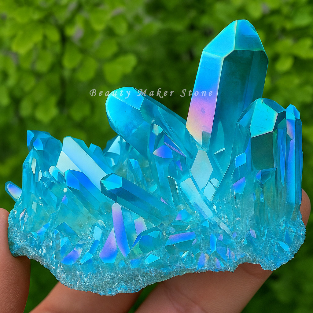 80-100g Aqua Aura Blue Cluster Titanium Geode Quartz Crystal Mineral Specimens