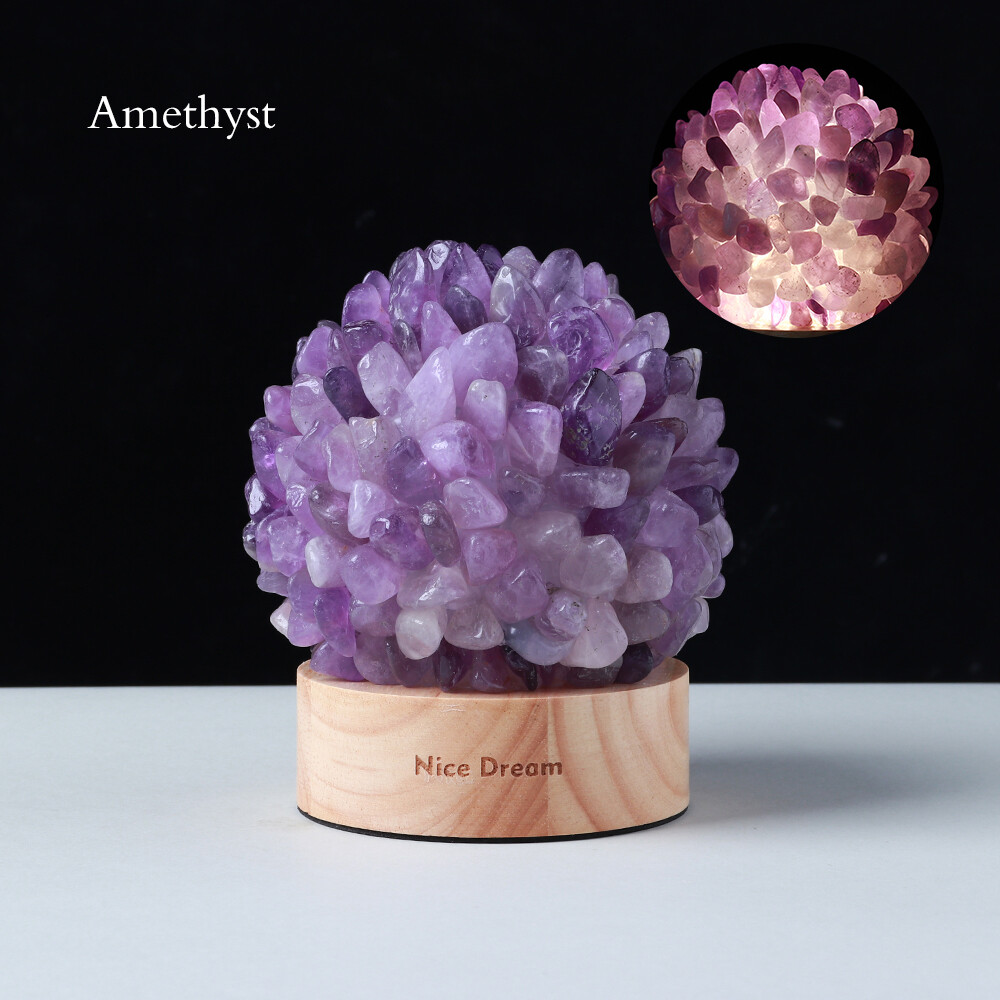 Natural Crystal Quartz Cluster Sphere Lamp Healing Night Light Home Decor