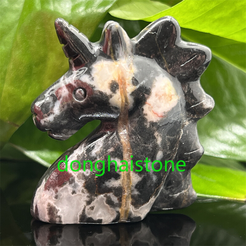 2″ Natural Pink Zebra stone unicorn skull Quartz Crystal Skull gem Figurines 1pc