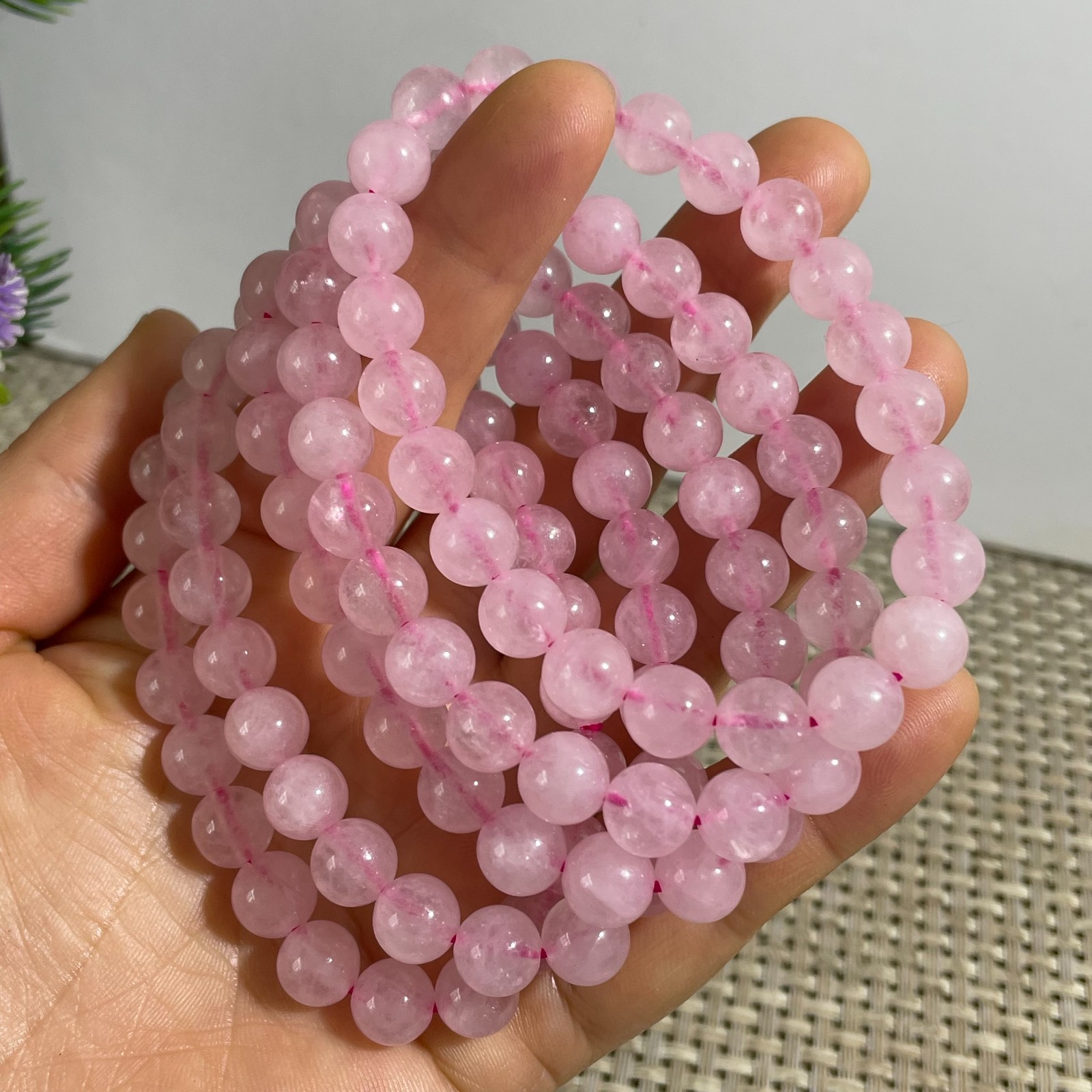8mm Genuine Natural Pink Rose Crystal Round Beads Bracelet 5pcs