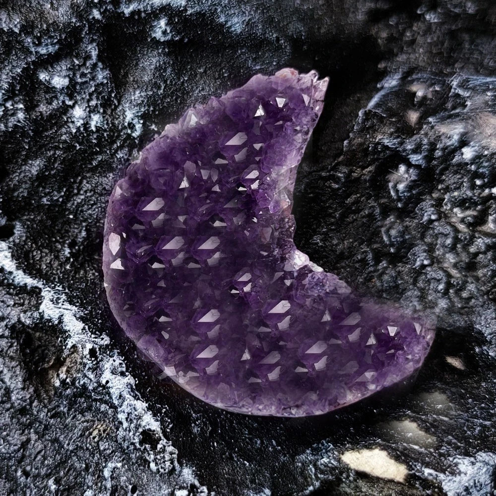 Natural Amethyst Geode Moon Crystal Cluster Quartz Healing Stone Home Decor Gift