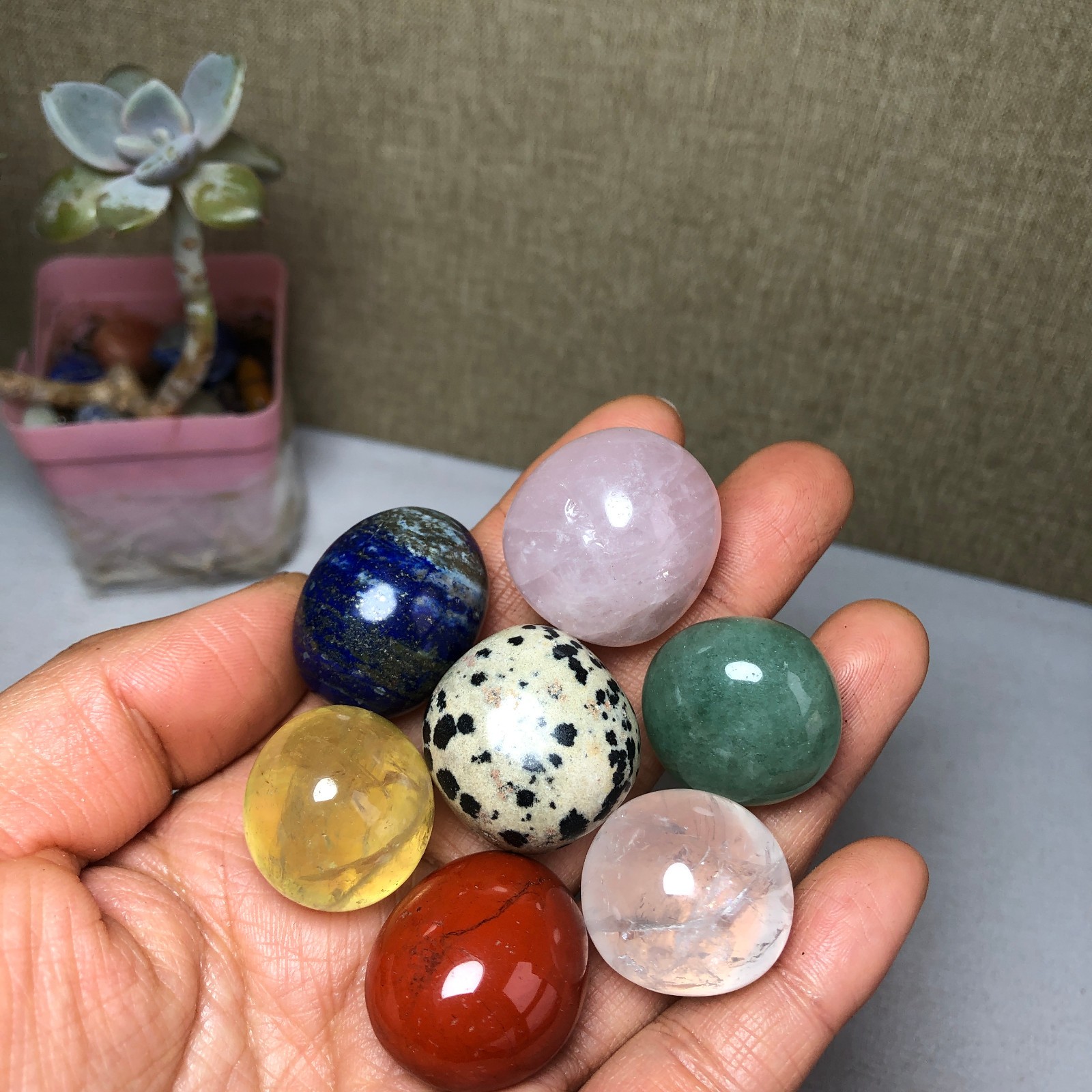 Natural seven different types of crystals Seven Star Array Specimen Base A3021