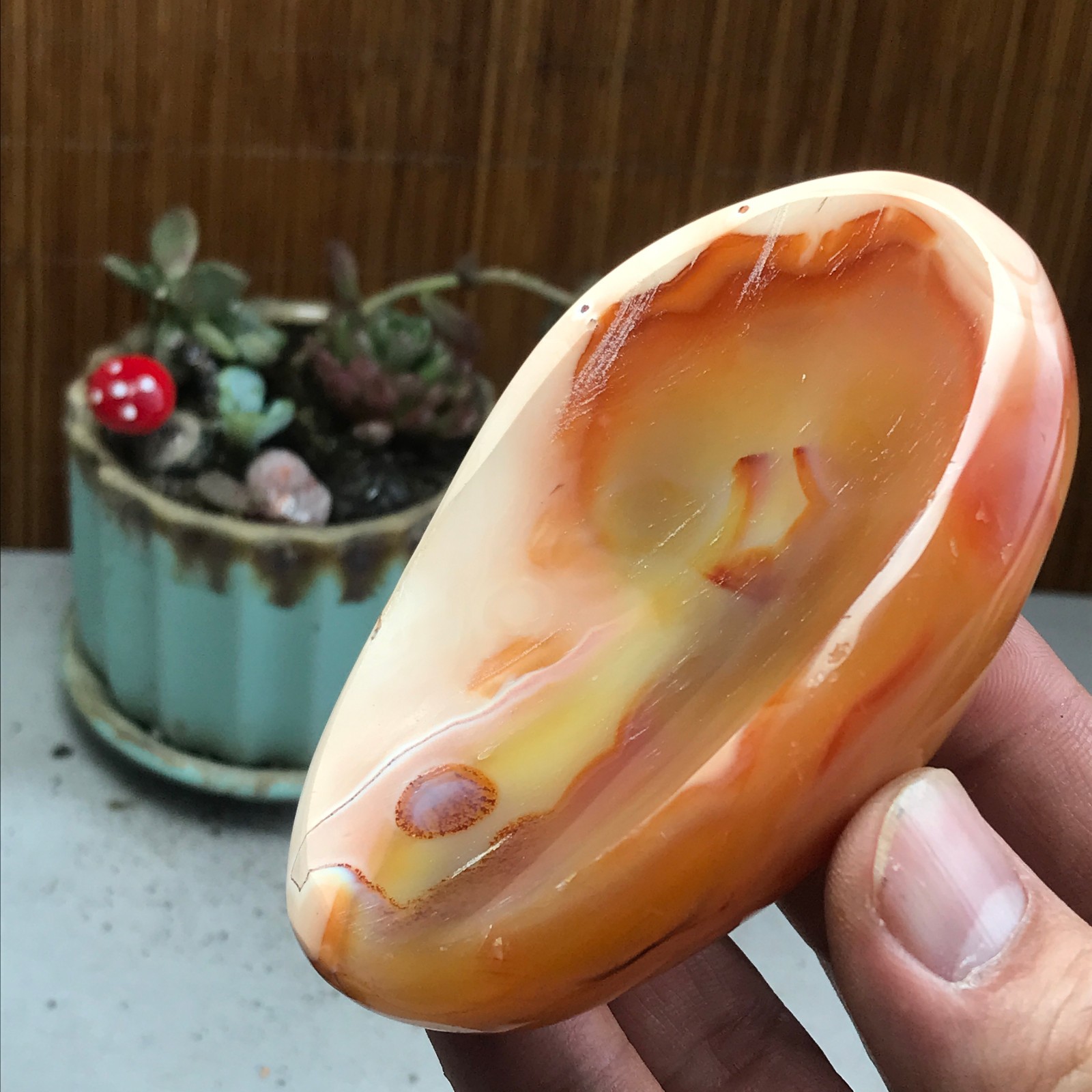 94-60-19mm Rare NATURAL red agate ashtray Hand polishing Crystal specimen A4669