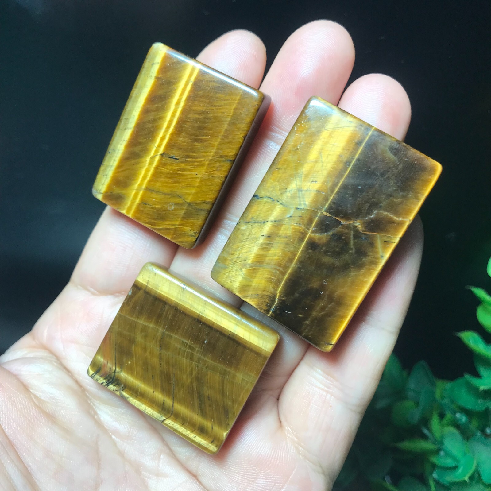 3pcs 58g Natural Tiger Eye Gemstone rectangular pendant 865