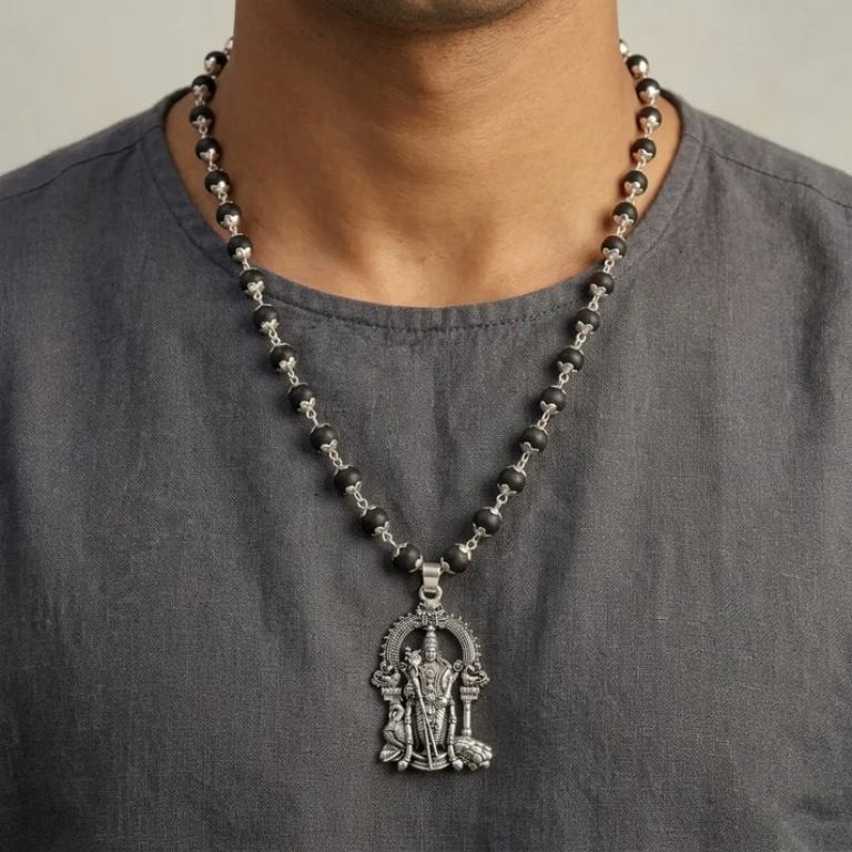 Original Karungali Mala With Lord Kartike Murugan Locket – Certified Ebony Bead