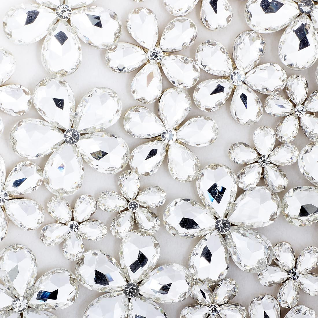 30 PCS Water Droplet Shaped Glass Rhinestones Flower Zinc Alloy Crystal Gems Flo