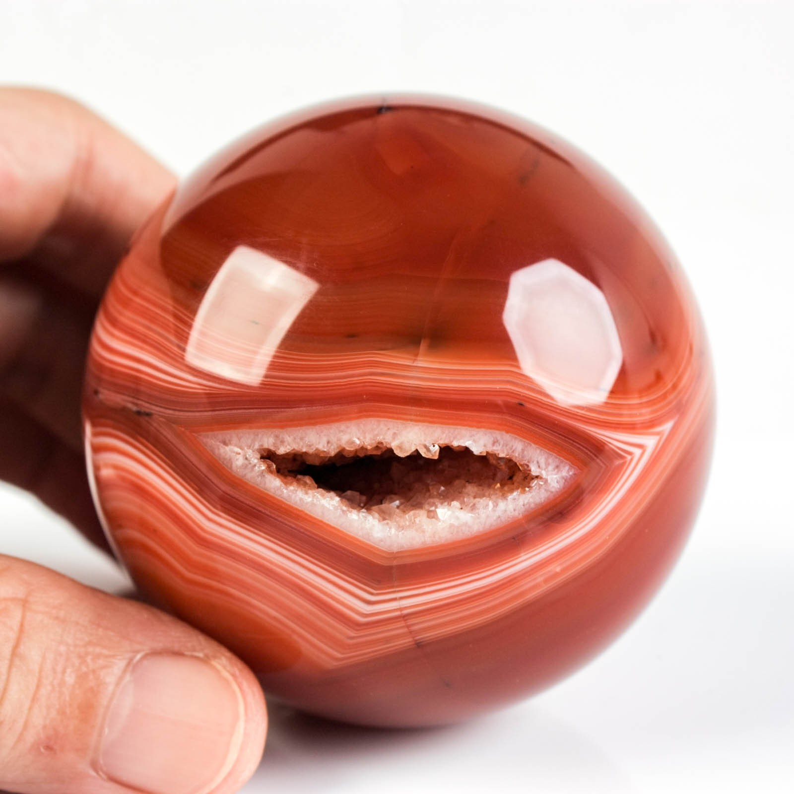 2.6″ 12.88oz Banded Carnelian Agate Sphere Druzy Geode Crystal Ball Specimen