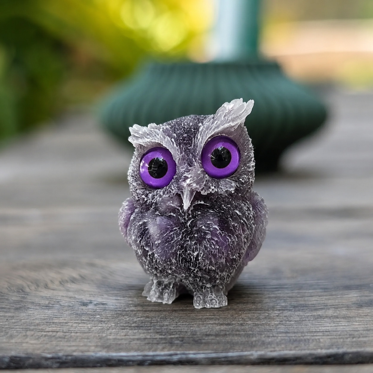 Amethyst Crystal Owl Figurine Natural Gemstone Bird Statue Home Office Decor