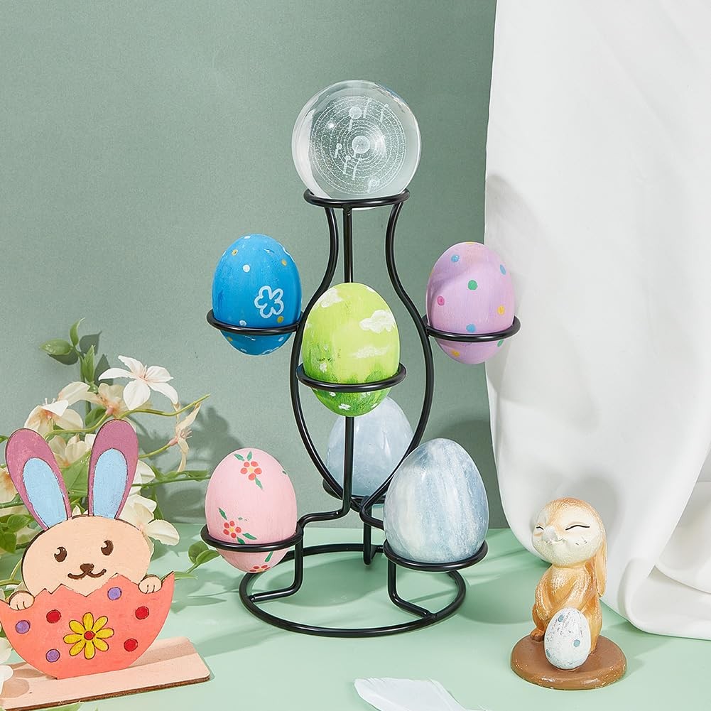 Crystal Sphere Holder 8″ Tall, 7 Eggs Display Stand 1.61″ Diameter Black Meta…