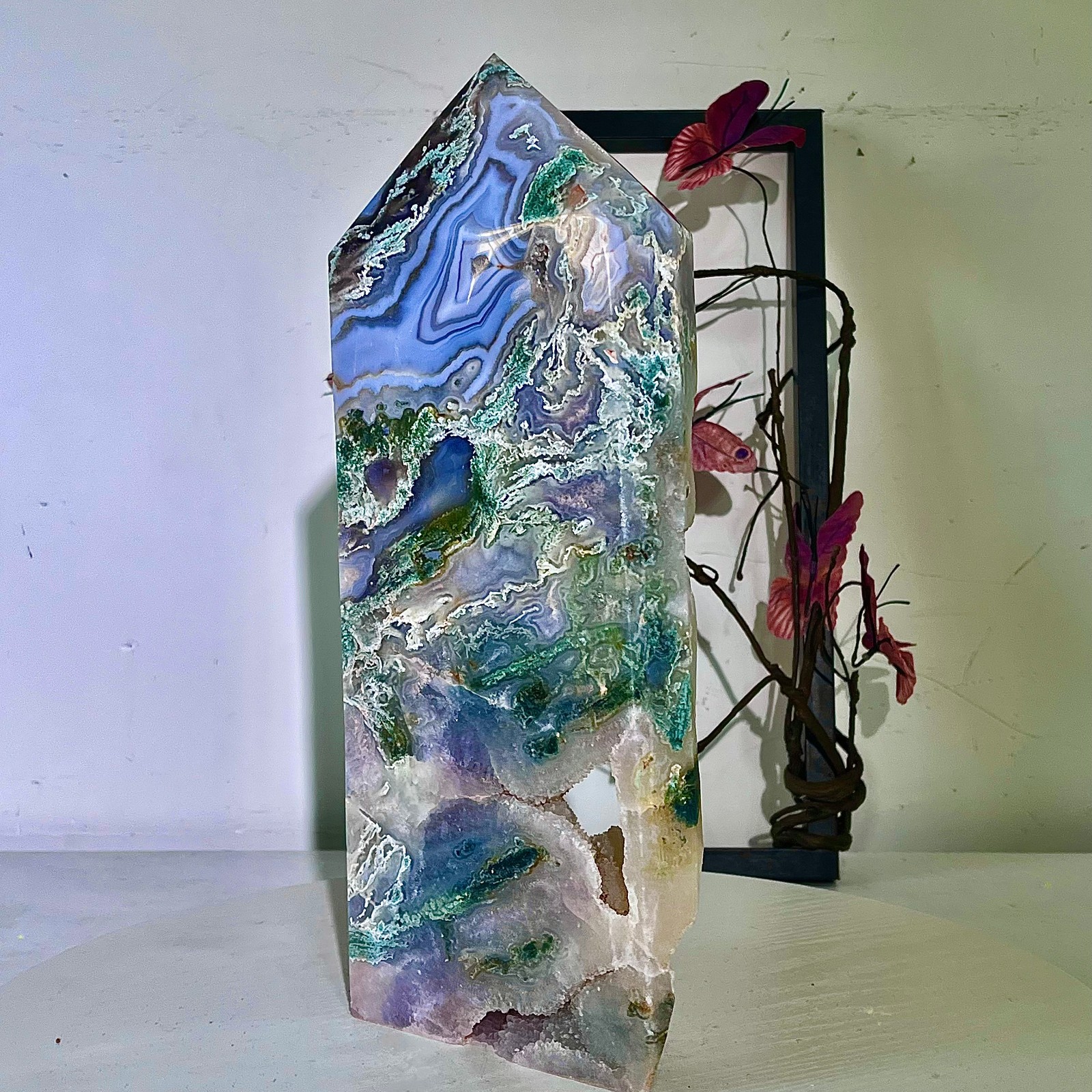 7.82LB Natural green moss agate quartz obelisk crystal aura healing energy