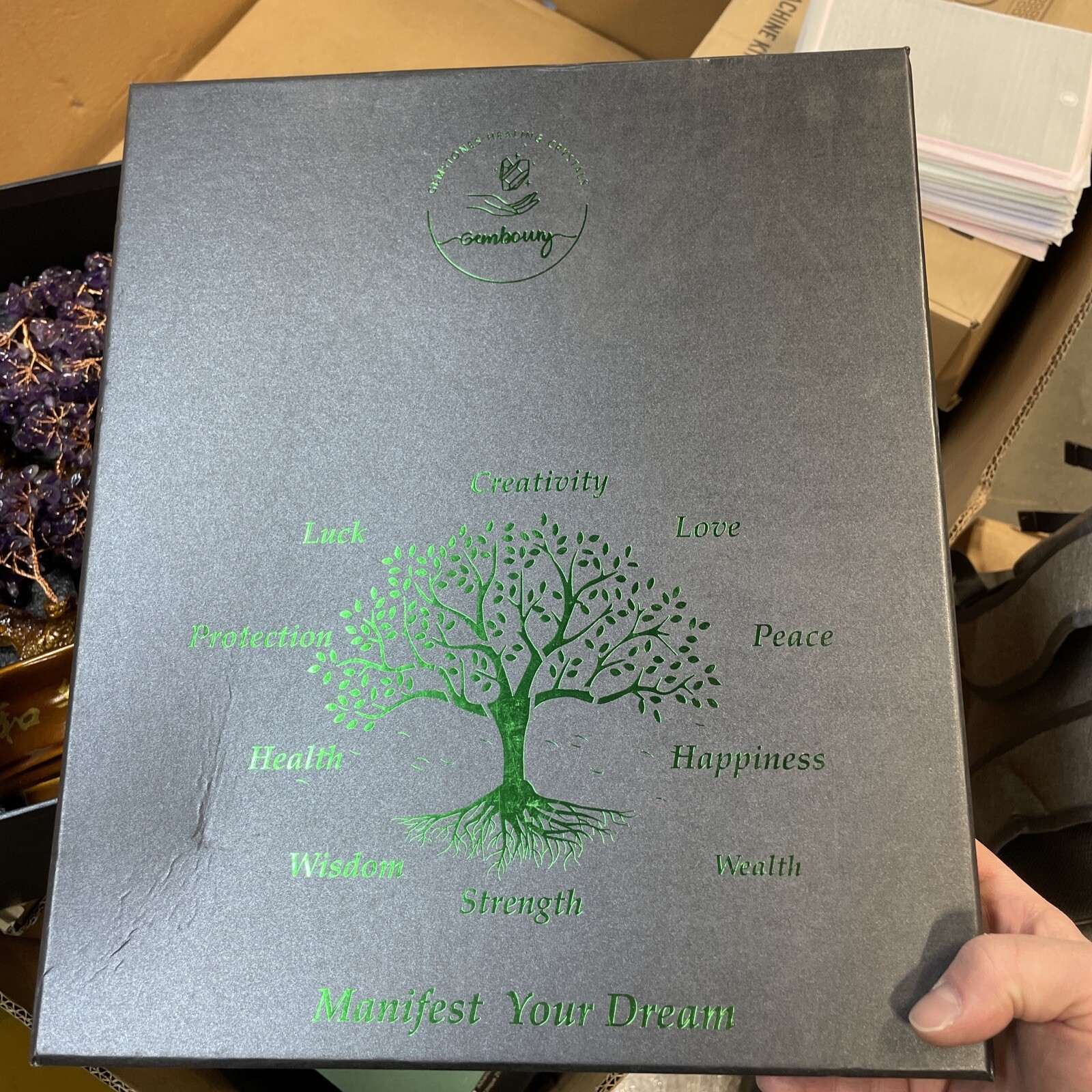 GEMBOURY Natural Aventurine (1,251 Gemstone Count) Chakra Crystal Tree with H…