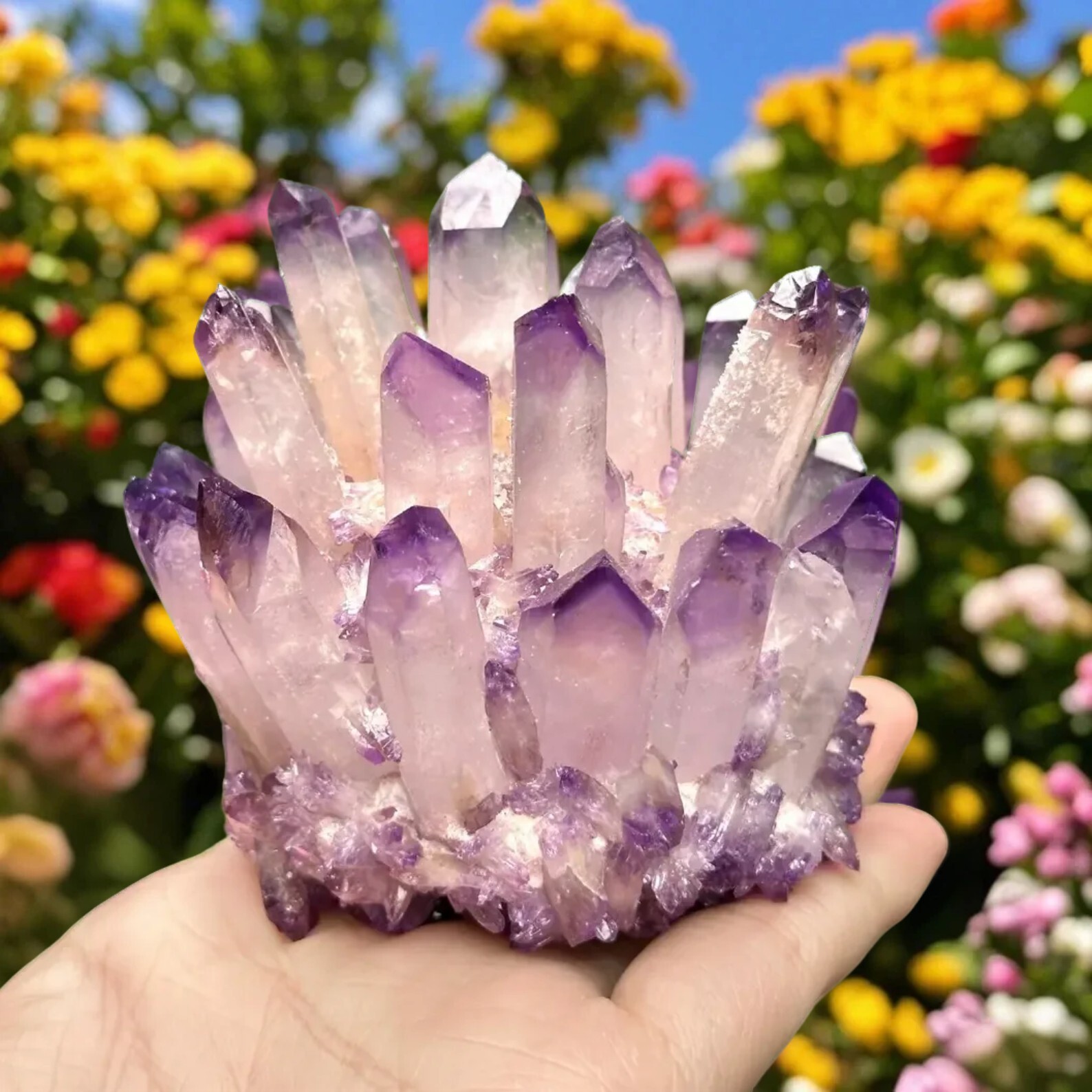 Rare Light Purple Phantom Amethyst Cluster Crystal Geode Specimen Home Decor