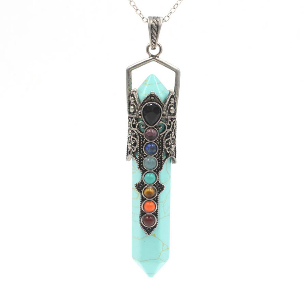 7 Chakra Beads Crystal Double Point Stone Quartz Pendant Necklace Reiki Healing