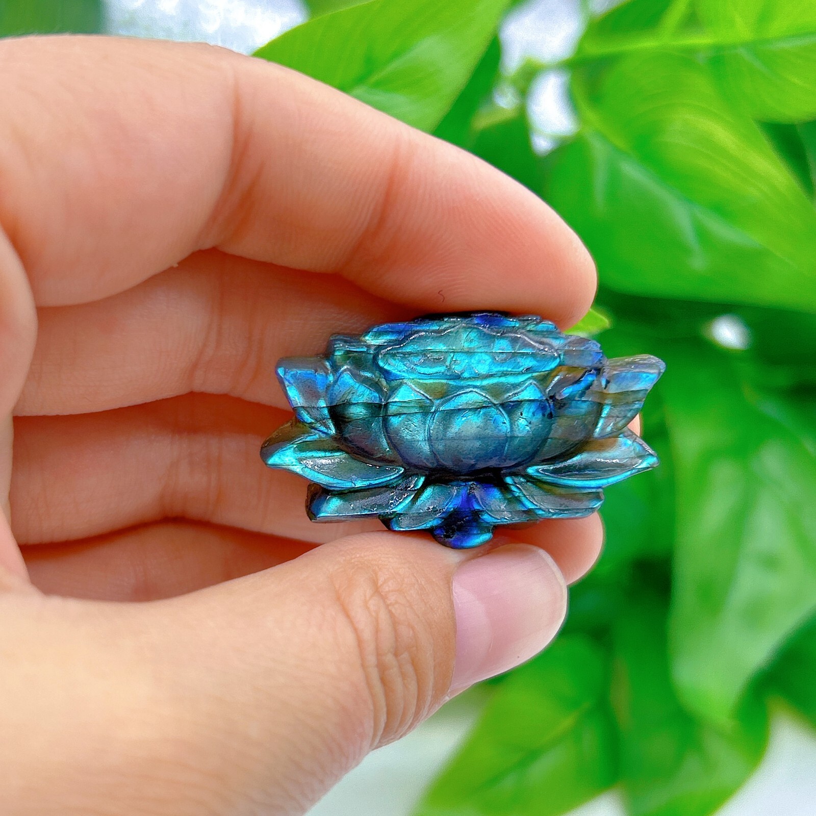 Natural labradorite Lotus flower Hand Carved crystal Healing