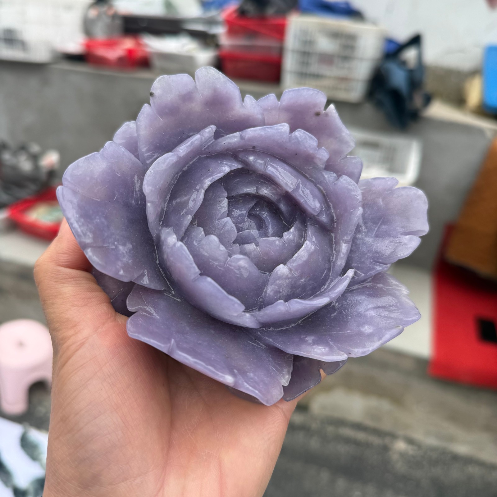 1LB Natural Purple Cloud Mother Quartz Carved Flower Crystal Reiki Healing 1pc