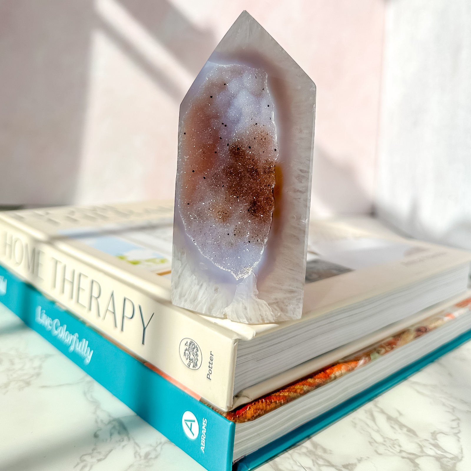 Agate Tower with Sugar Druzy (14.1 oz) | Natural Gemstone Home Decor