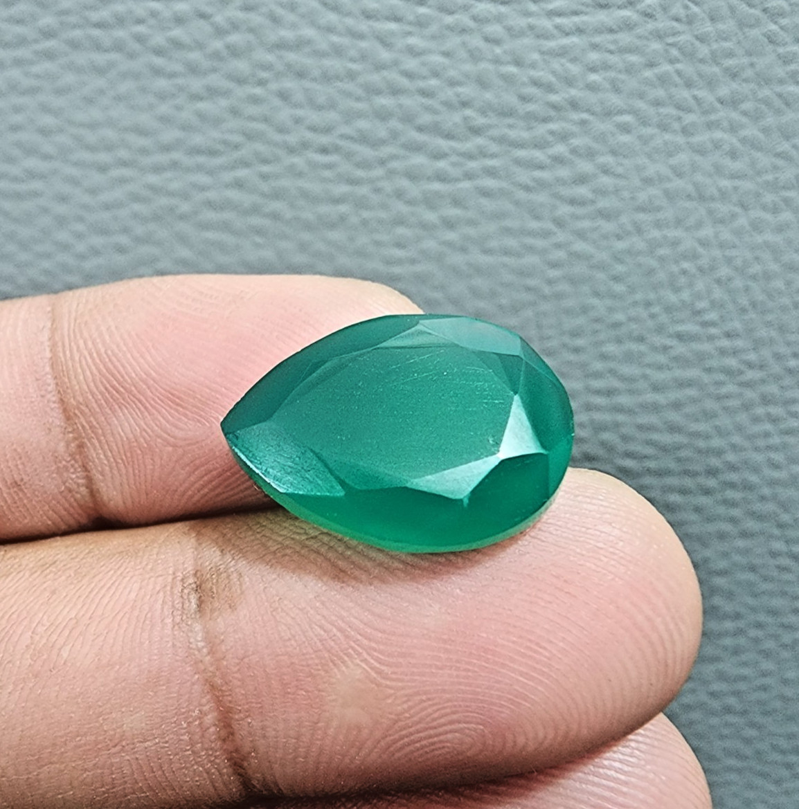 12 Crt Green Onyx Faceted Pear Shape 20X15X6MM Loose Gemstone Jewelry For Ring