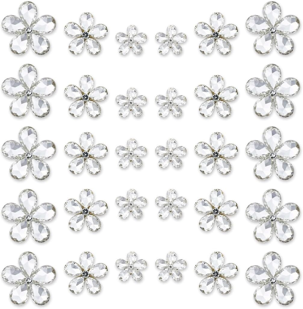 30 PCS Water Droplet Shaped Glass Rhinestones Flower Zinc Alloy Crystal Gems Flo