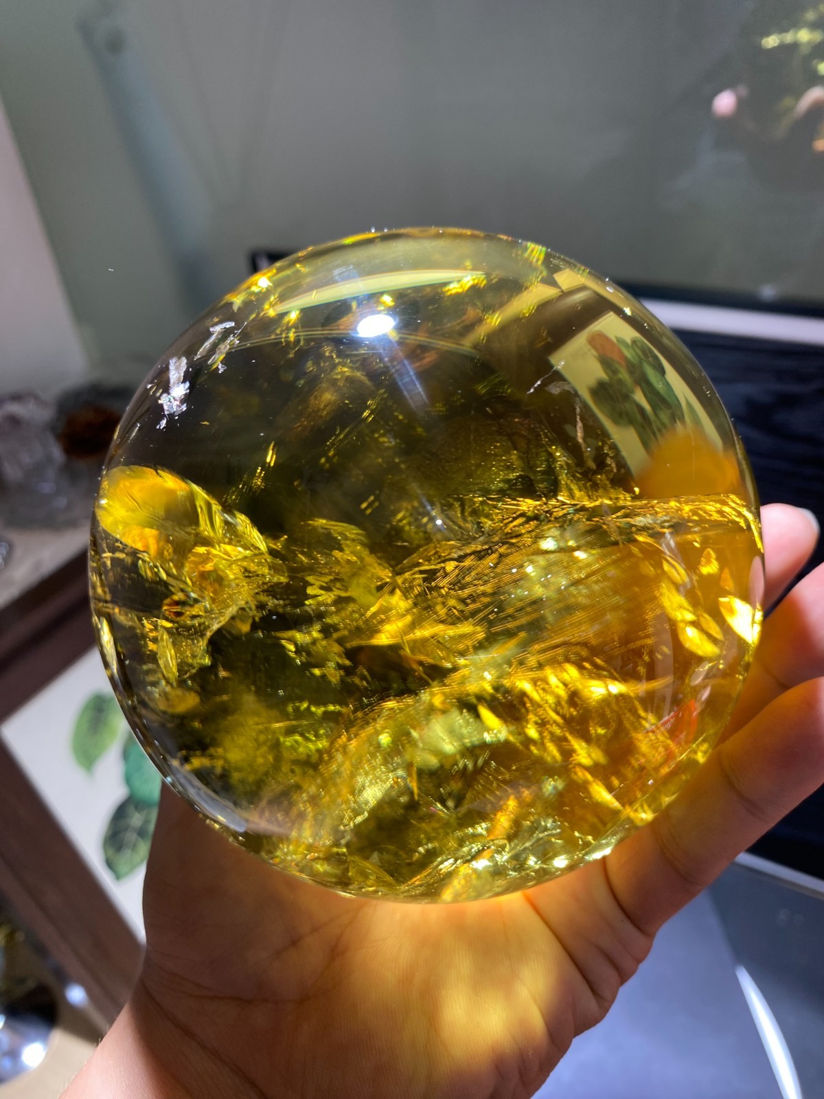 110mm TOP! Natural Rainbow Citrine ball carved Crystal Sphere reiki Heal Decor