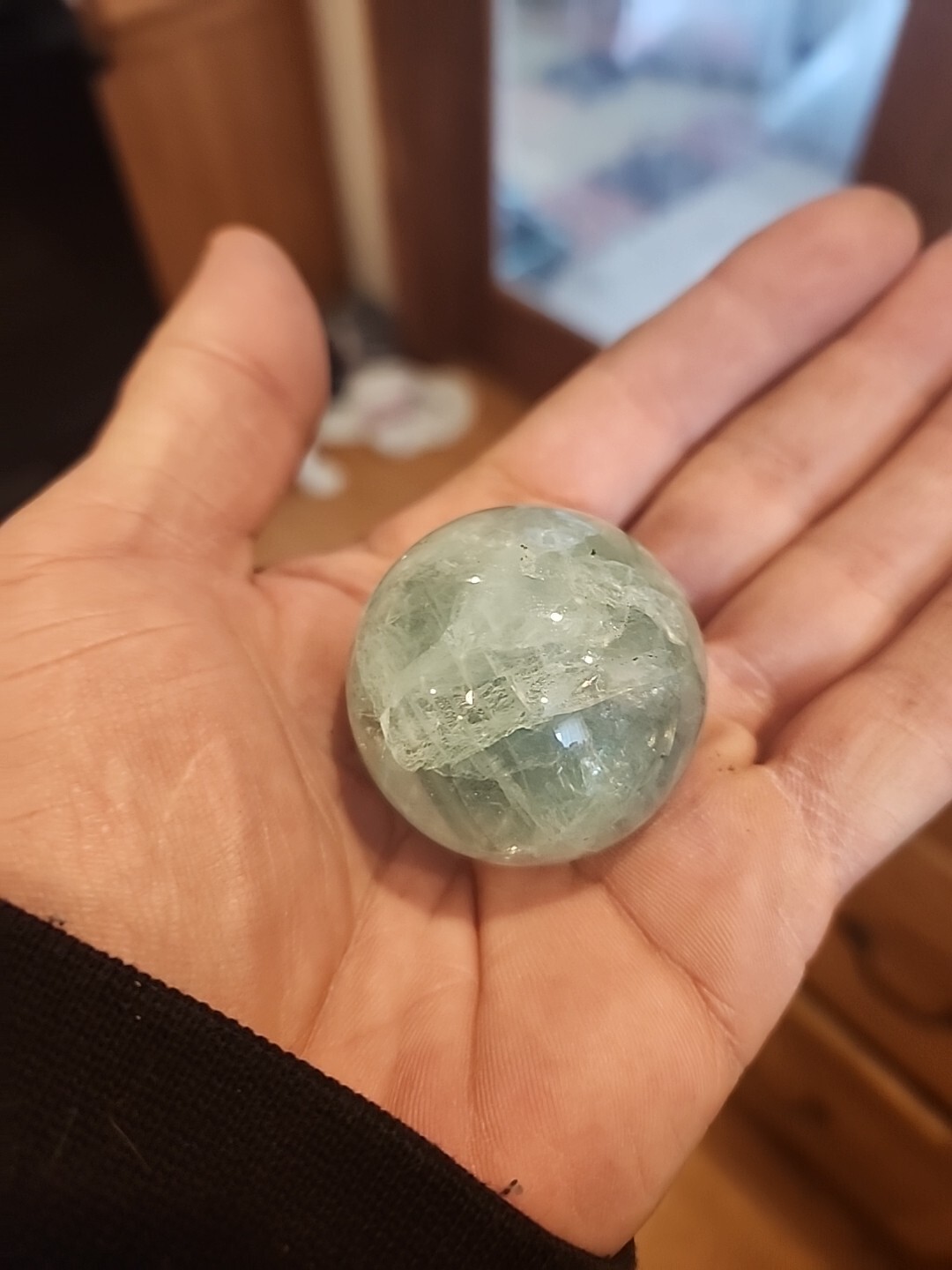 Natural Fluorite Quartz Crystal Sphere Ball 109g 1.5″D w/ Base 1 1/8×1 1/8 x7/8″